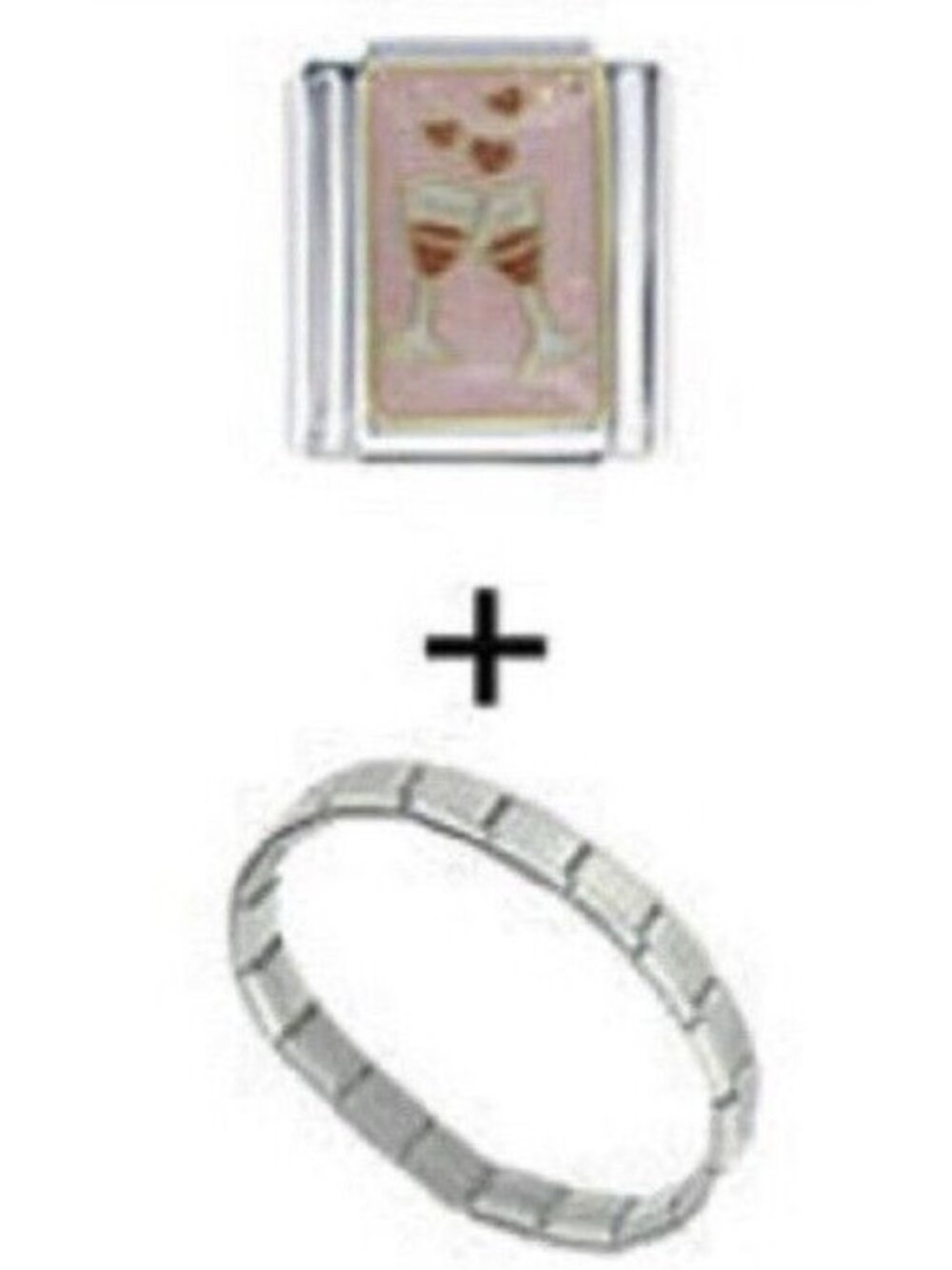 Bracelet Italian Charm Love hearts and Red Wine Glass